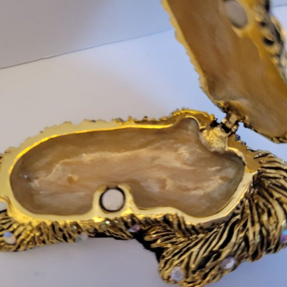 Jeweled Gold Cat Trinket Box With Hinged Lid & Velvet Lining - Picture 5 of 9